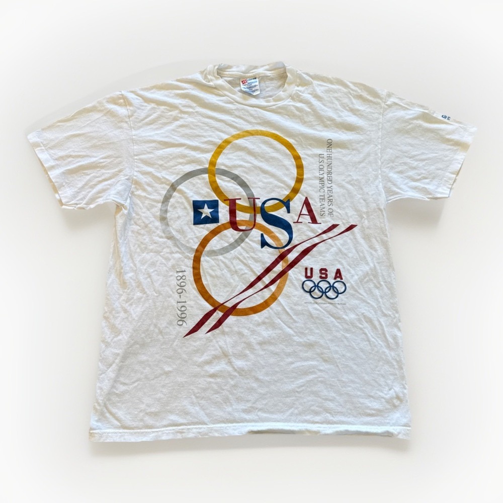Vintage Atlanta 1996 Olympics Shirt Mens Large Hanes White Cotton Logo 90s
